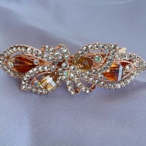 Crystal hair clip, 3 3/4 “ long, 1 1/4 “wide, Peach crystal hair accessories New
